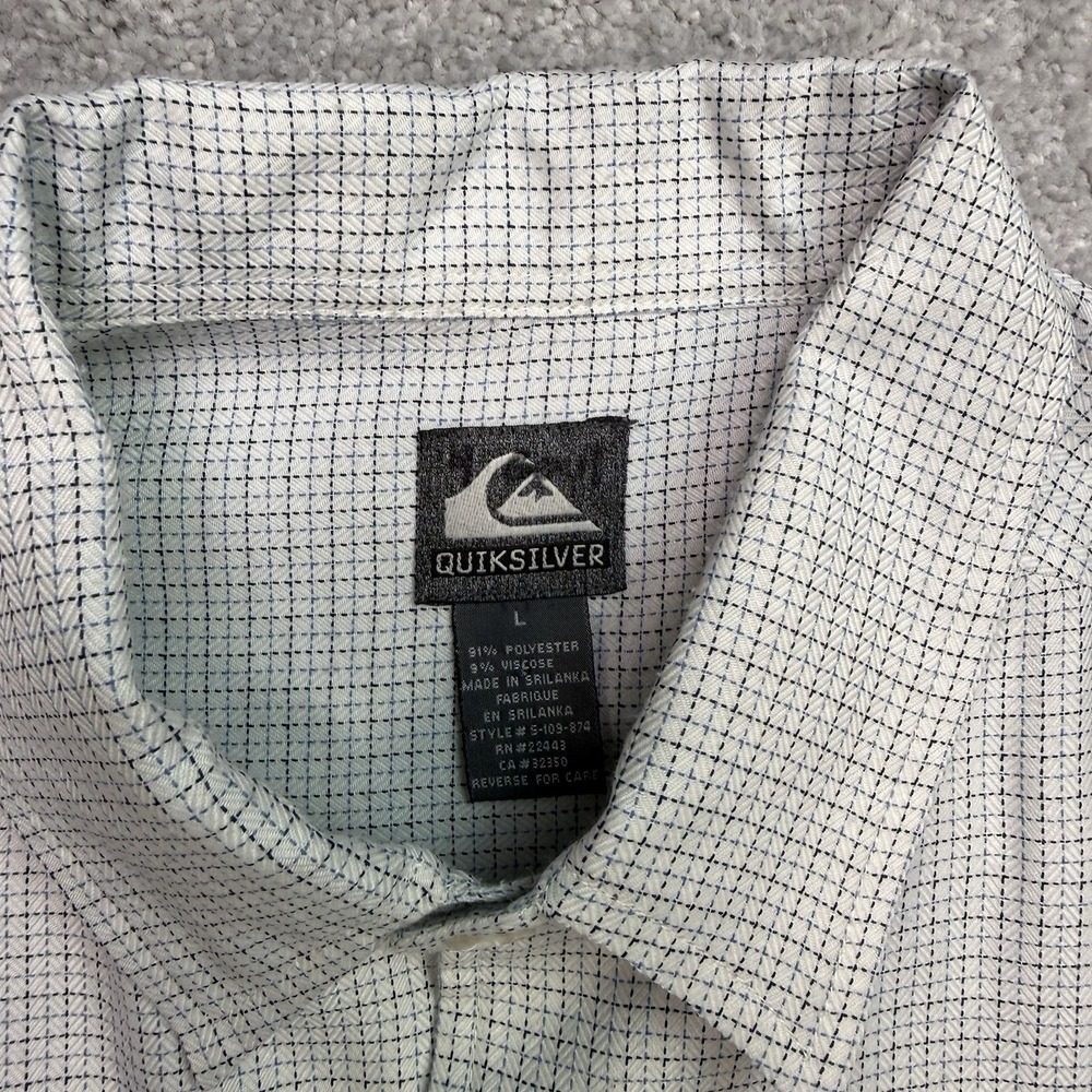Quiksilver Mens L White Micro Check Short Sleeve Button Up Shirt Surf - Picture 3 of 7
